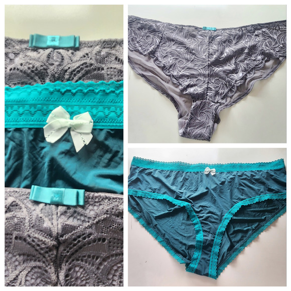 Adore Me Lot of 3 Panty Set Gray lace Green Satin Plus Size 4X Sexy Luxe - Picture 1 of 10